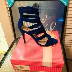 Blue suede heel sandals